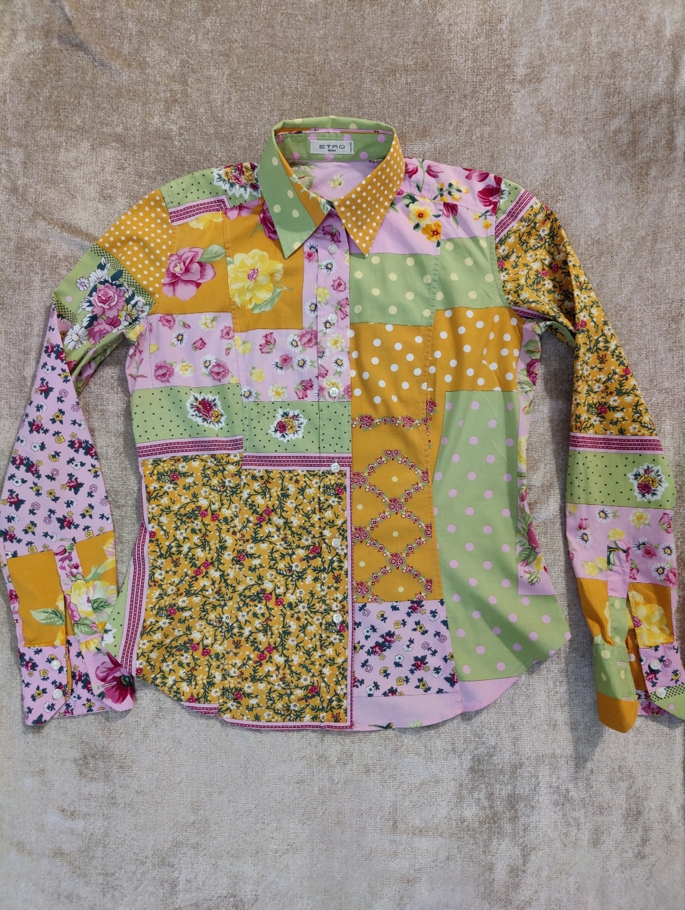 Etro Patchwork Floral Print Cotton Button Down Fitted Shirt Size IT 44/ US M